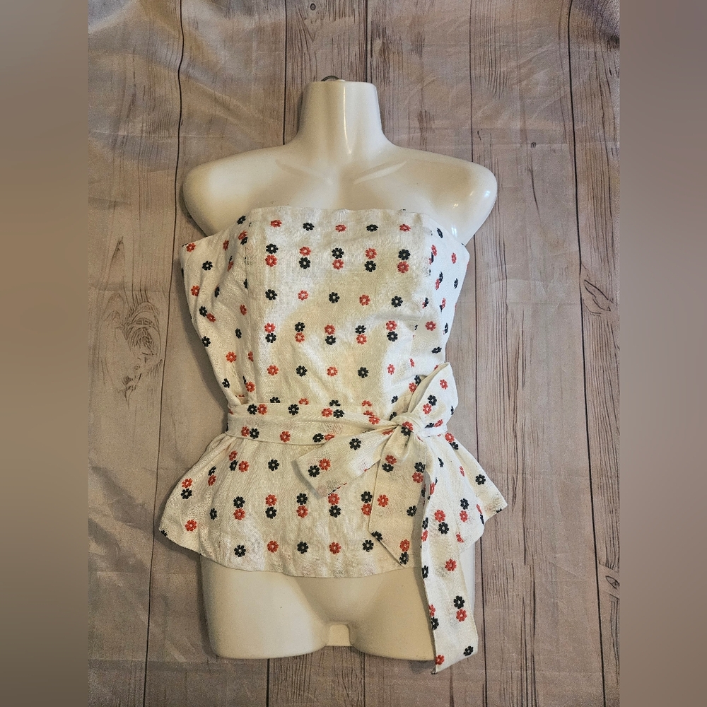 Ann Taylor Strapless Floral Peplum Top NWT Size 8 – White Red Blue Summer